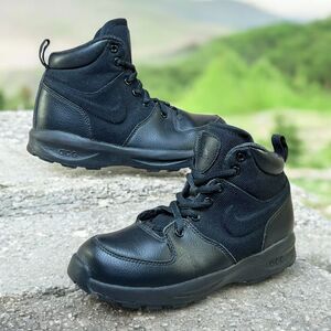 Nike Manoa ACG Youth 1Y (PS) Boots Triple Black Leather TXT High Top Shoes Kids